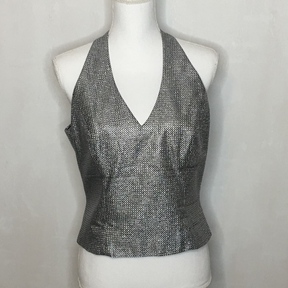 Cachet Metallic Silver Keyhole Back Halter - SZ 12